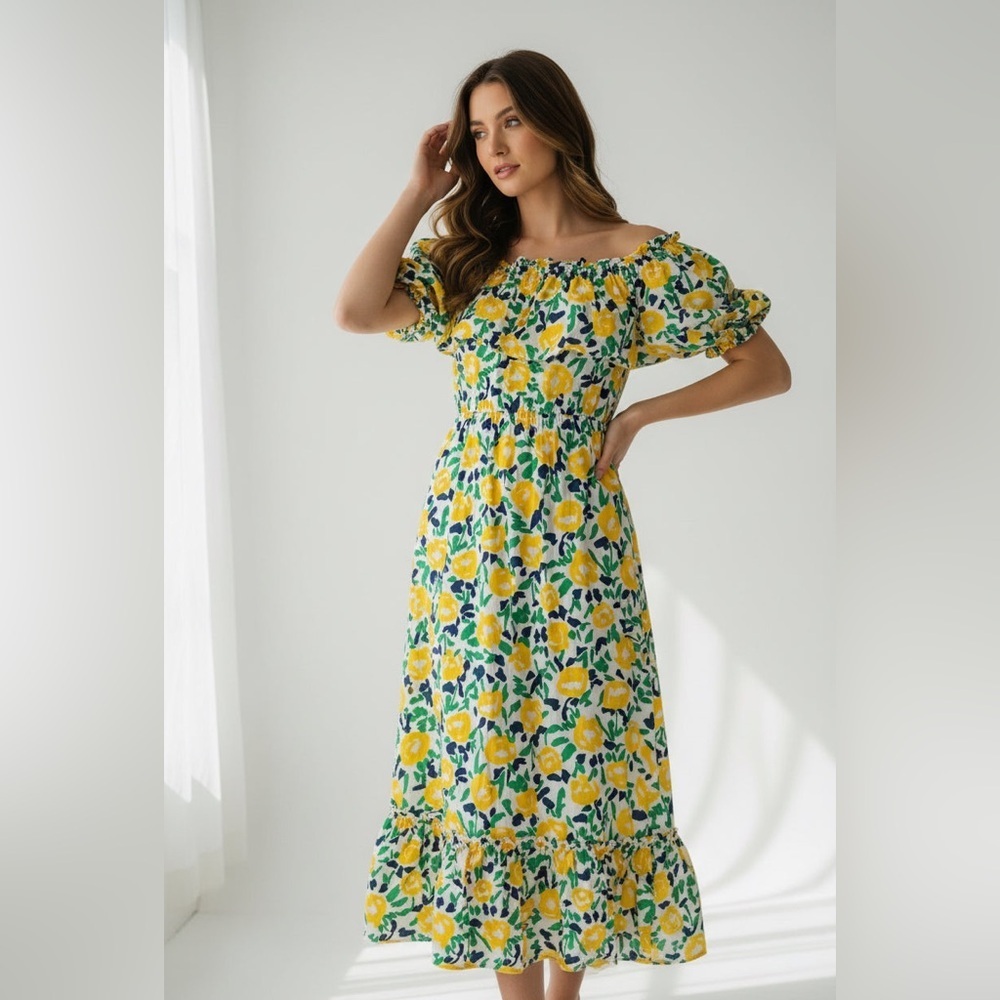 Sugarlips Yellow Floral One-Shoulder Maxi Dress